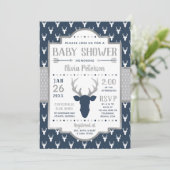 Invitation de Baby shower de bois, Marine, Grey (Debout devant)