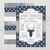 Invitation de Baby shower de bois, Marine, Grey (Devant / Derrière)