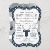 Invitation de Baby shower de bois, Marine, Grey (Devant / Derrière)