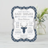 Invitation de Baby shower de bois, Marine, Grey (Debout devant)