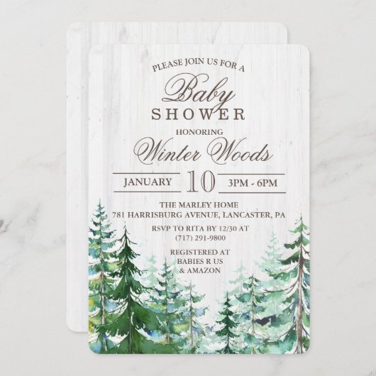 Invitation de Baby shower de bois rustique (Devant / Derrière)