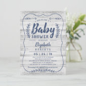 Invitation de Baby shower de bois rustique, Gris (Debout devant)
