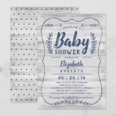 Invitation de Baby shower de bois rustique, Gris (Devant / Derrière)