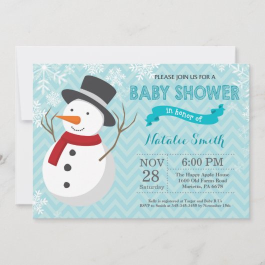 Invitation de baby shower de bonhomme de neige (Devant)
