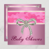 Invitation de Baby shower de Bow Diamond Camo Rose (Devant / Derrière)