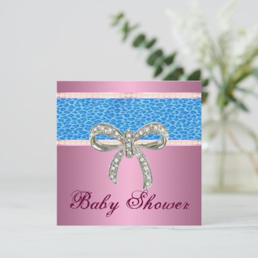 Invitation de Baby shower de Bow Diamond Leopard R (Debout devant)
