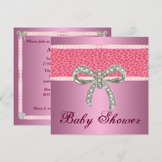 Invitation de Baby shower de Bow Diamond Leopard R (Devant / Derrière)