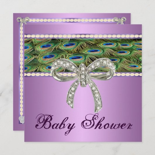 Invitation de Baby shower de Bow Diamond Peacock V (Devant / Derrière)