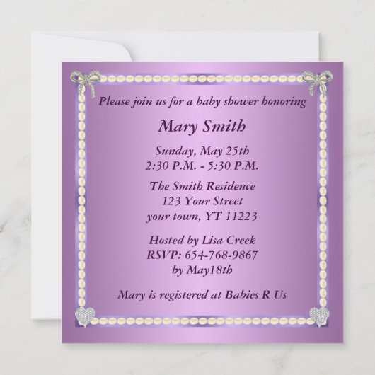 Invitation de Baby shower de Bow Diamond Peacock V (Dos)