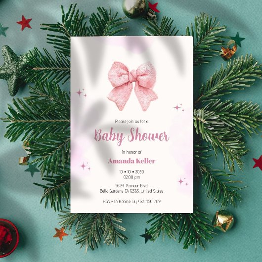Invitation de Baby shower de Bow en aquarelle rose