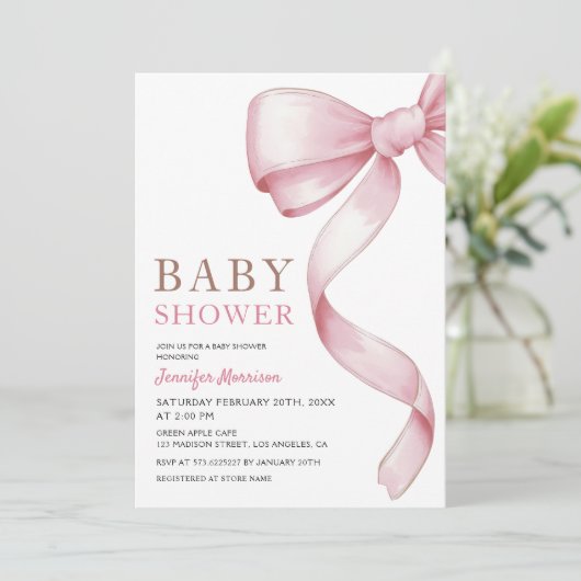 Invitation de Baby shower de Bow rose (Debout devant)