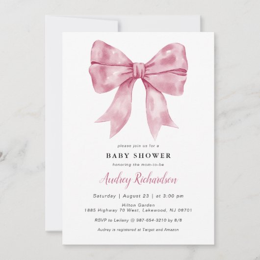 Invitation de Baby shower de Bow rose (Devant)