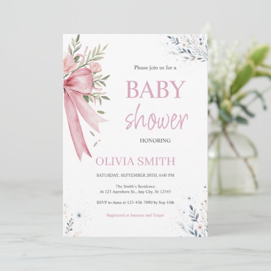 Invitation de Baby shower de Bow rose (Debout devant)