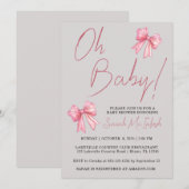 Invitation de Baby shower de Bow rose (Devant / Derrière)