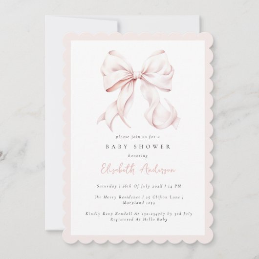 Invitation de Baby shower de Bow rose (Devant)