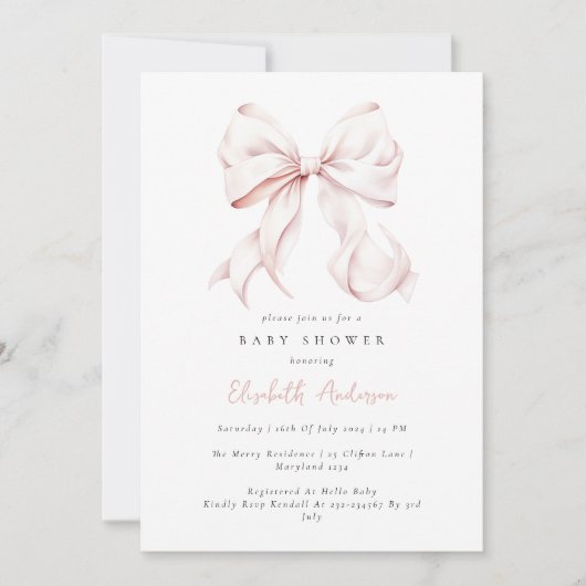 Invitation de Baby shower de Bow rose (Devant)