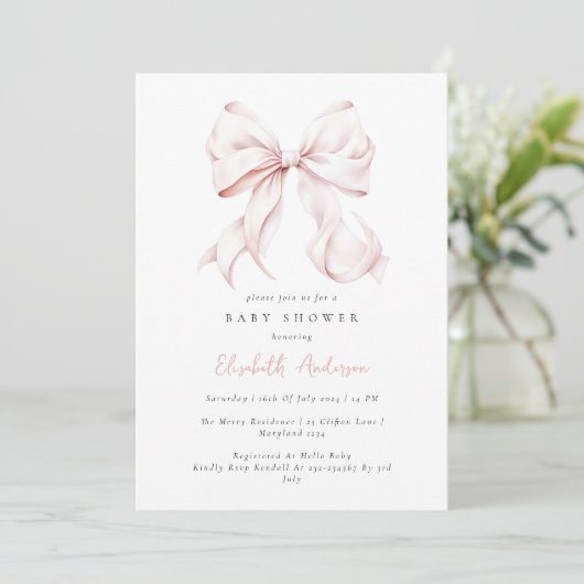 Invitation de Baby shower de Bow rose (Debout devant)