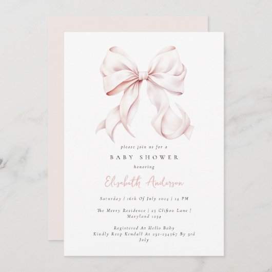 Invitation de Baby shower de Bow rose (Devant / Derrière)