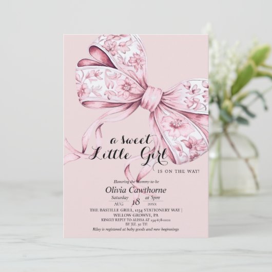 Invitation de Baby shower de cabot rose (Debout devant)
