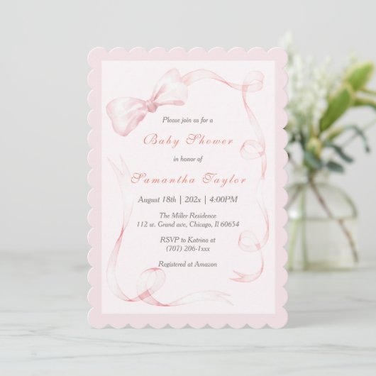Invitation de Baby shower de cabot rose (Debout devant)