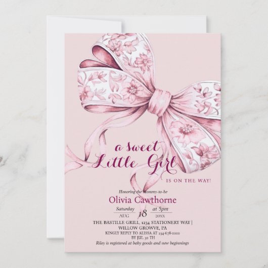 Invitation de Baby shower de cabot rose (Devant)