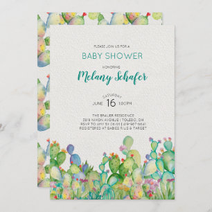 Invitation de baby shower de cactus d'aquarelle