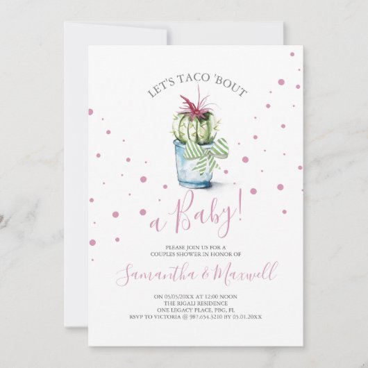 Invitation de Baby shower de cactus Pois mignonne (Devant)