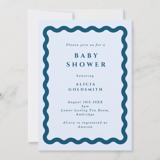 Invitation de Baby shower de cadre bleu rétro (Devant)
