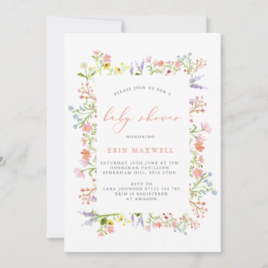 Invitation de Baby shower de cadre Fleur sauvage r (Devant)