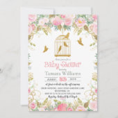 Invitation de Baby shower de cage à oiseaux floral (Devant)