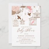 Invitation de Baby shower de cages blanches roses (Devant)