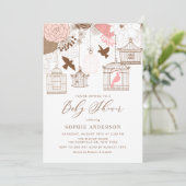 Invitation de Baby shower de cages blanches roses (Debout devant)