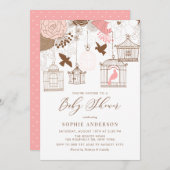 Invitation de Baby shower de cages blanches roses (Devant / Derrière)