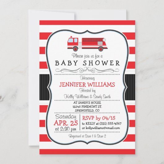Invitation de Baby shower de camion feu mou (Devant)