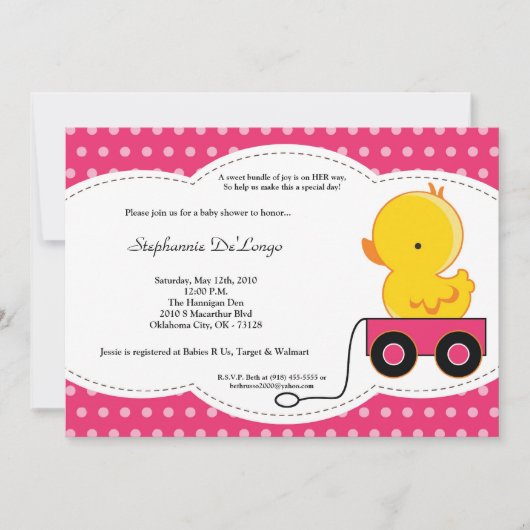 invitation de baby shower de canard de Polkadot de (Devant)