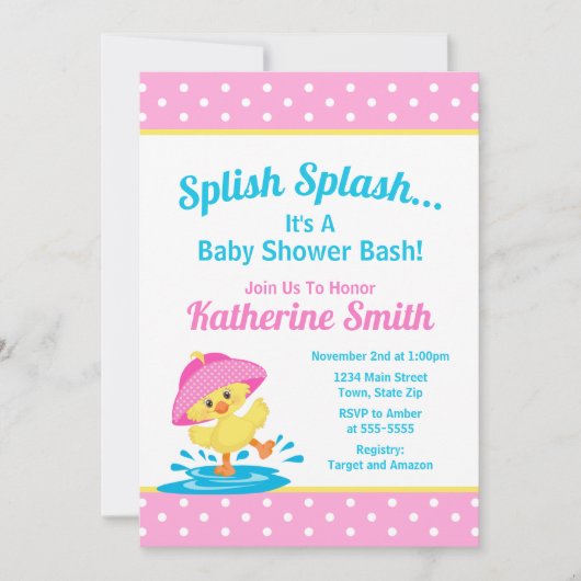 Invitation de Baby shower de canards roses (Devant)