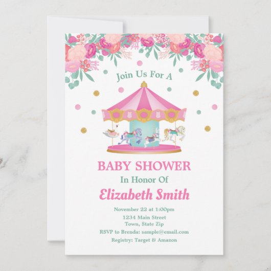 Invitation de Baby shower de carrousel Joyer Parco (Devant)