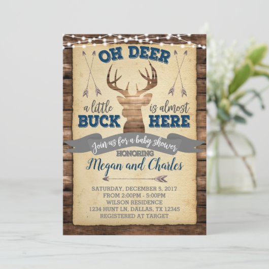 Invitation de Baby Shower de Cerf Rustique (Debout devant)