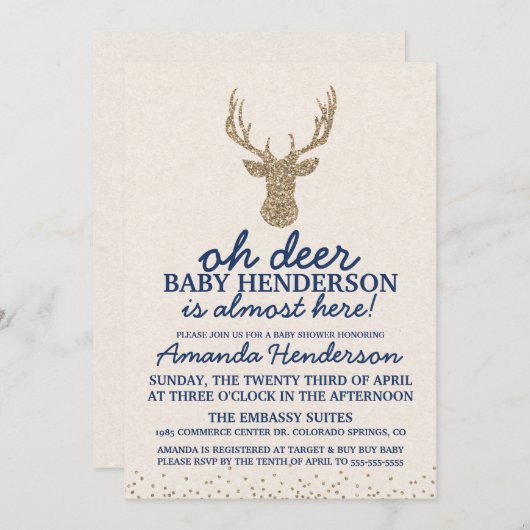 Invitation de Baby shower de cerfs (Devant / Derrière)