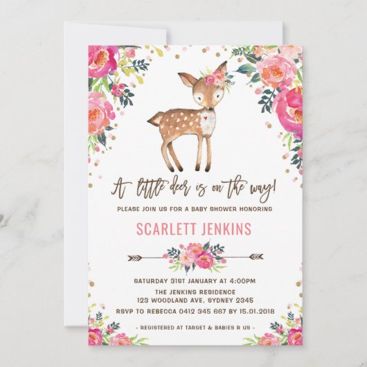 Invitation de Baby shower de cerfs de Girl Woodlan (Devant)