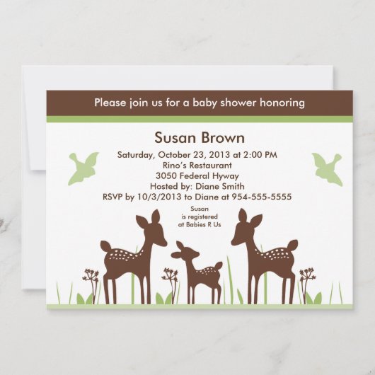 Invitation de Baby shower de cerfs de saule si mig (Devant)