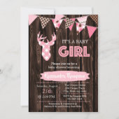 Invitation de Baby shower de cerfs en bois rose ru (Devant)