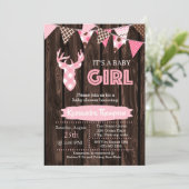 Invitation de Baby shower de cerfs en bois rose ru (Debout devant)