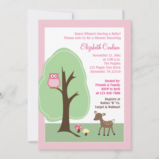 Invitation de Baby shower de cerfs forestiers de b (Devant)
