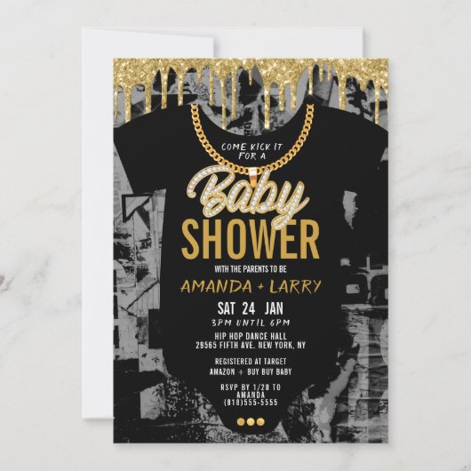 Invitation de Baby shower de chaîne Hip hop (Devant)