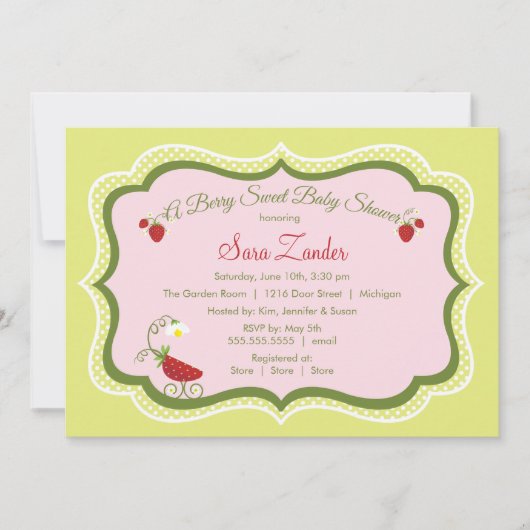 Invitation de baby shower de chariot de fraise (Devant)