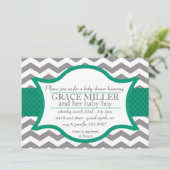 Invitation de baby shower de Chevron. Gris et jade (Debout devant)