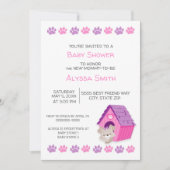 Invitation de Baby shower de chien chiot rose mign (Devant)