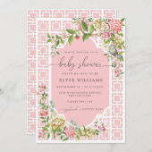 Invitation de Baby shower de Chinoiserie rose - Tr (Devant / Derrière)