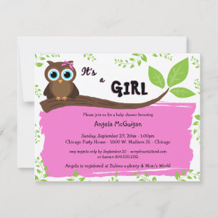 Invitation de Baby shower de Chouette blanche rose